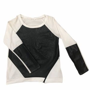 White and black faux leather long sleeve shirt